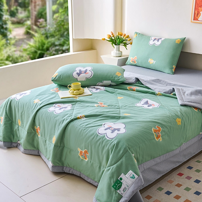 91家纺网 家纺一手货源 找家纺 紫乐家纺 2026春夏新款100%新疆棉花里外全棉夏被夏凉被空调被 梦动之城-绿