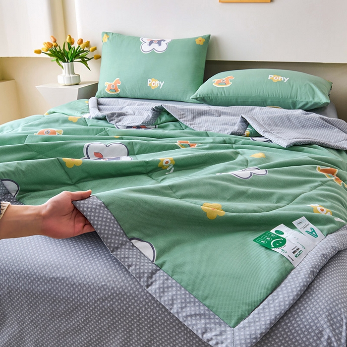 91家纺网 家纺一手货源 找家纺 紫乐家纺 2026春夏新款100%新疆棉花里外全棉夏被夏凉被空调被 梦动之城-绿