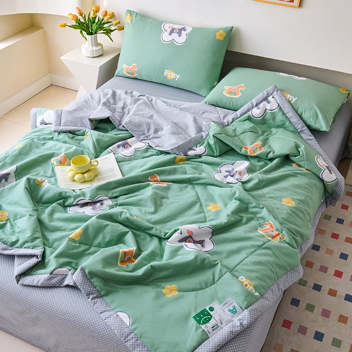 91家纺网 家纺一手货源 找家纺 紫乐家纺 2026春夏新款100%新疆棉花里外全棉夏被夏凉被空调被 梦动之城-绿