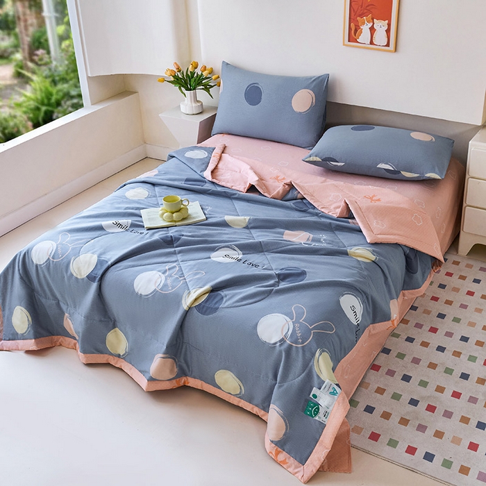 91家纺网 家纺一手货源 找家纺 紫乐家纺 2026春夏新款100%新疆棉花里外全棉夏被夏凉被空调被 梦幻泡泡-蓝