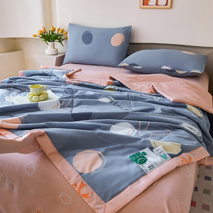 91家纺网 家纺一手货源 找家纺 紫乐家纺 2026春夏新款100%新疆棉花里外全棉夏被夏凉被空调被 梦幻泡泡-蓝