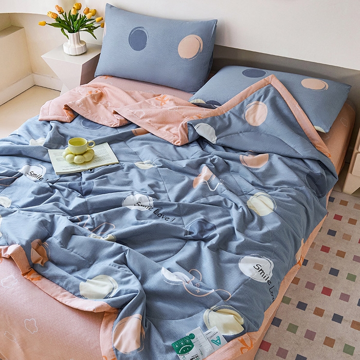 91家纺网 家纺一手货源 找家纺 紫乐家纺 2026春夏新款100%新疆棉花里外全棉夏被夏凉被空调被 梦幻泡泡-蓝