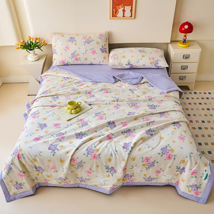 91家纺网 家纺一手货源 找家纺 紫乐家纺 2026春夏新款100%新疆棉花里外全棉夏被夏凉被空调被 奈斯花园-米