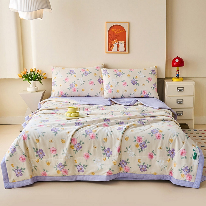 91家纺网 家纺一手货源 找家纺 紫乐家纺 2026春夏新款100%新疆棉花里外全棉夏被夏凉被空调被 奈斯花园-米