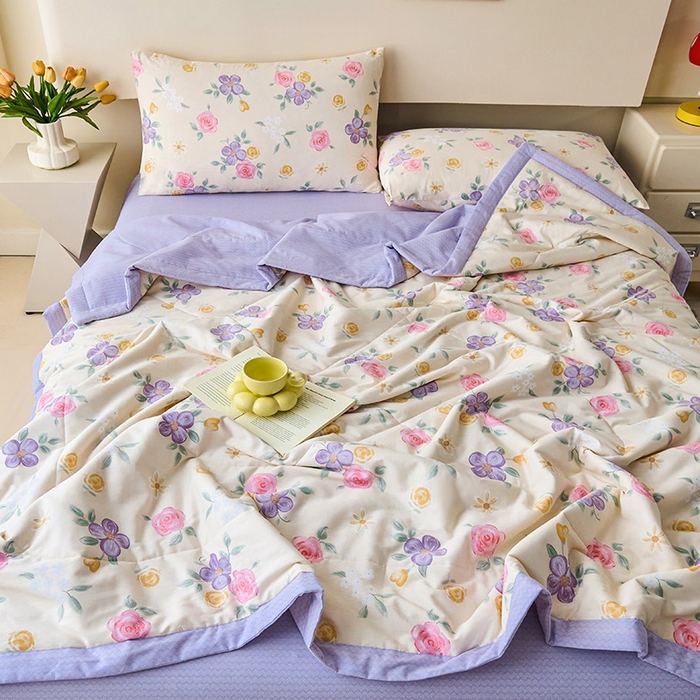 91家纺网 家纺一手货源 找家纺 紫乐家纺 2026春夏新款100%新疆棉花里外全棉夏被夏凉被空调被 奈斯花园-米