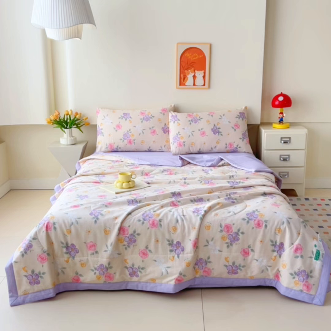 91家纺网 家纺一手货源 找家纺 紫乐家纺 2026春夏新款100%新疆棉花里外全棉夏被夏凉被空调被 奈斯花园-米