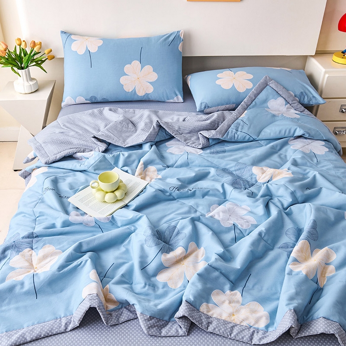 91家纺网 家纺一手货源 找家纺 紫乐家纺 2026春夏新款100%新疆棉花里外全棉夏被夏凉被空调被 四叶草-蓝