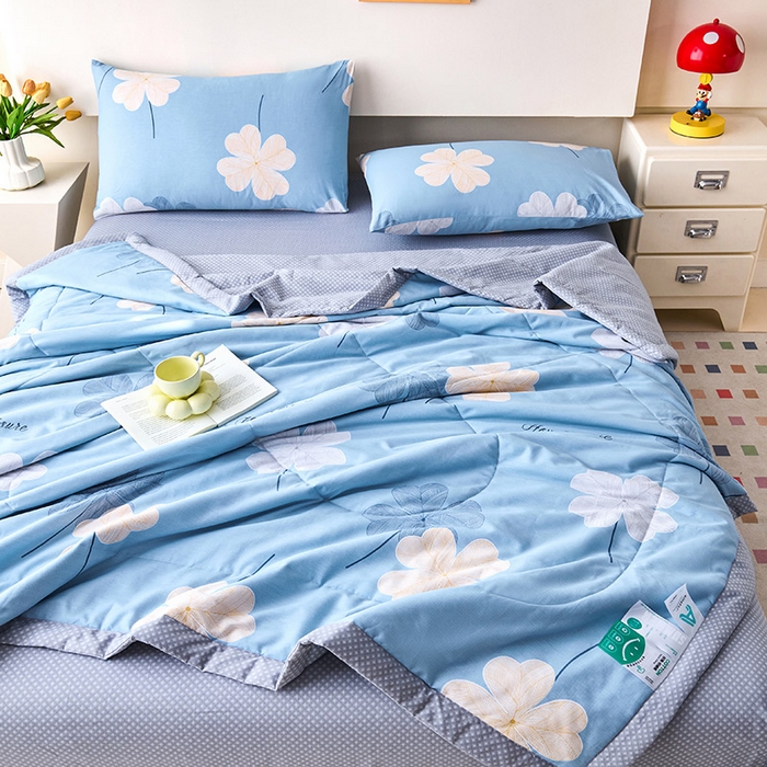 91家纺网 家纺一手货源 找家纺 紫乐家纺 2026春夏新款100%新疆棉花里外全棉夏被夏凉被空调被 四叶草-蓝