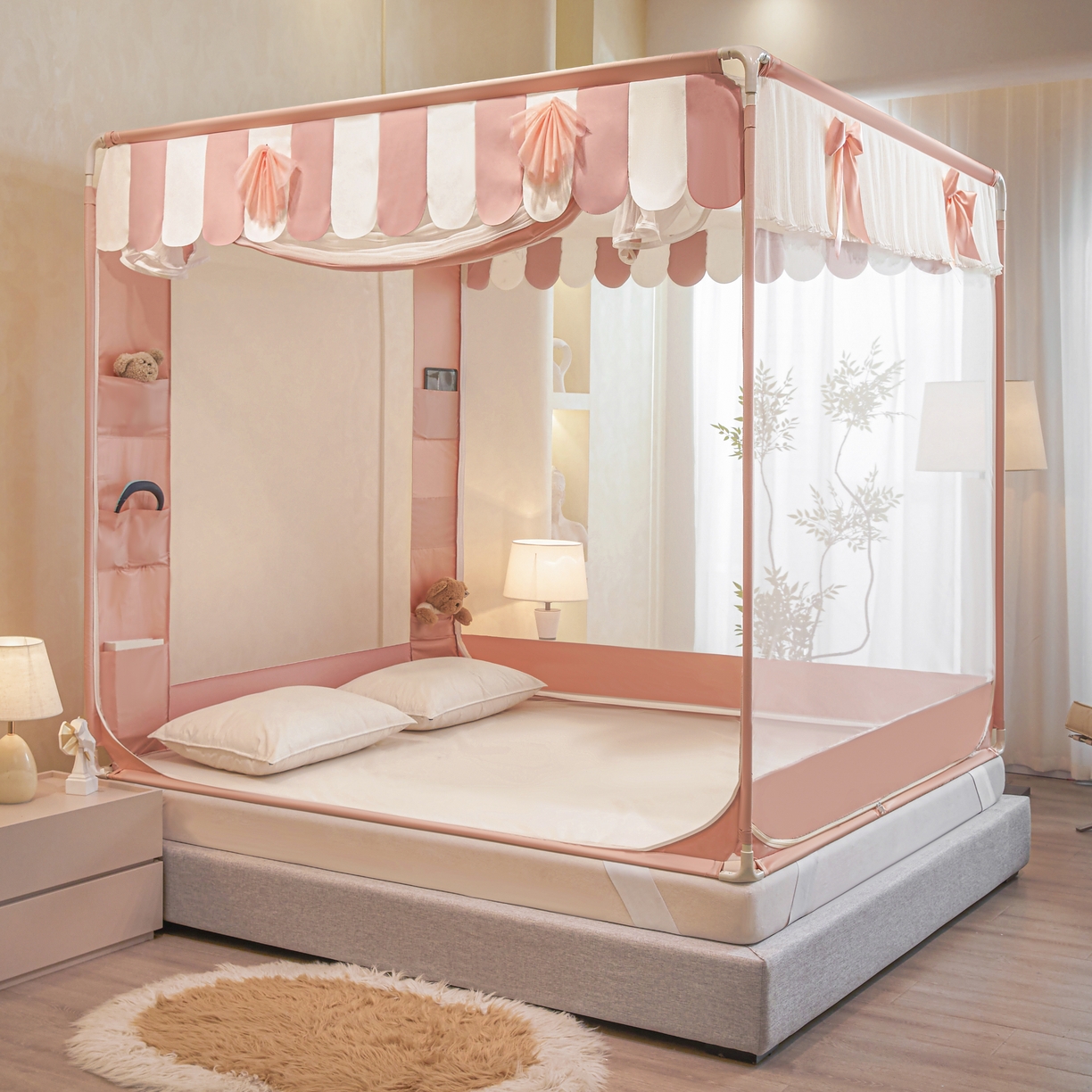 富莱星蚊帐 2026新款双丝加厚网纱坐床蚊帐大力士围栏擎天柱支架-花样年华 花样年华-玉