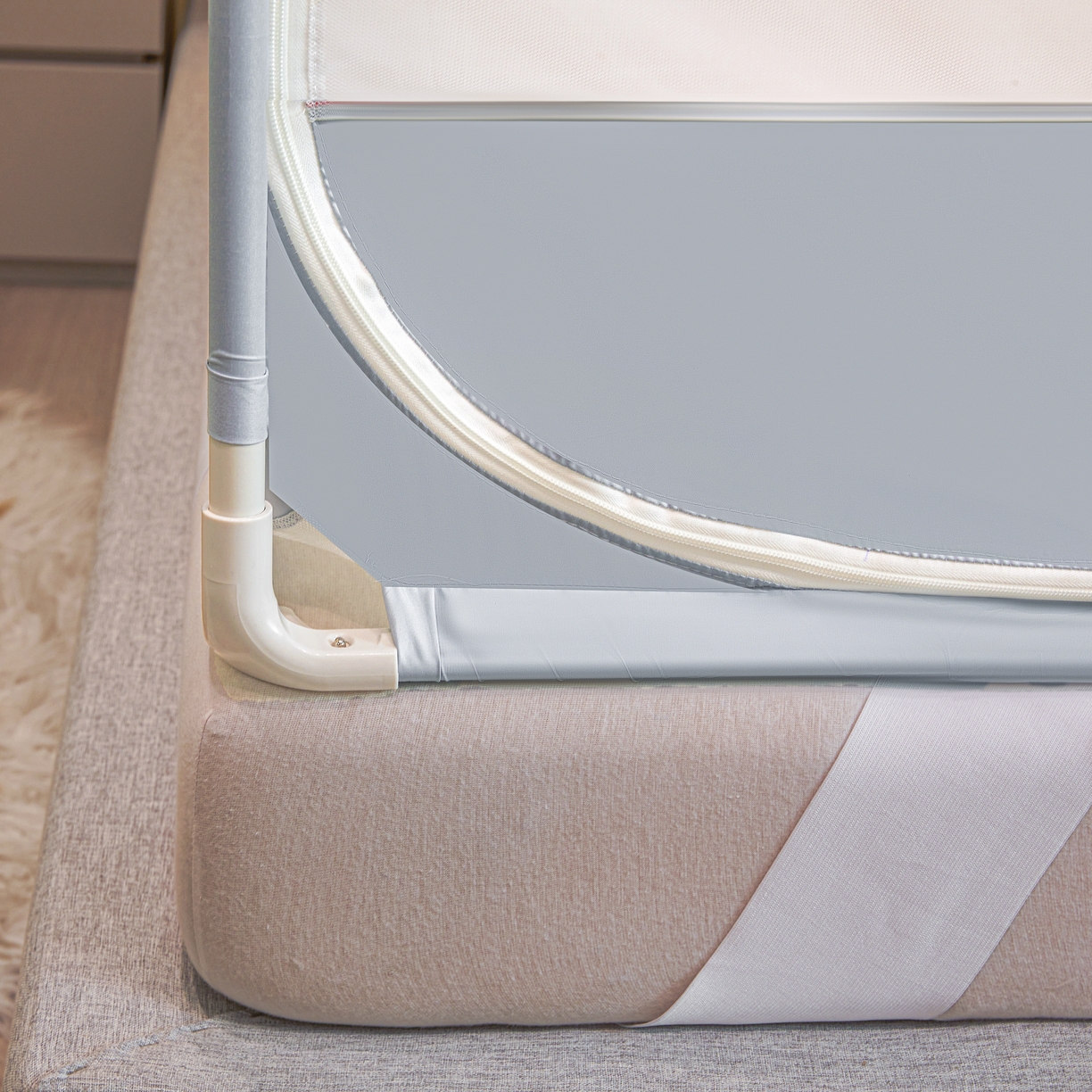 91家纺网 家纺一手货源 找家纺 富莱星蚊帐 2026新款双丝加厚网纱坐床蚊帐大力士围栏擎天柱支架-花样年华 花样年华-灰