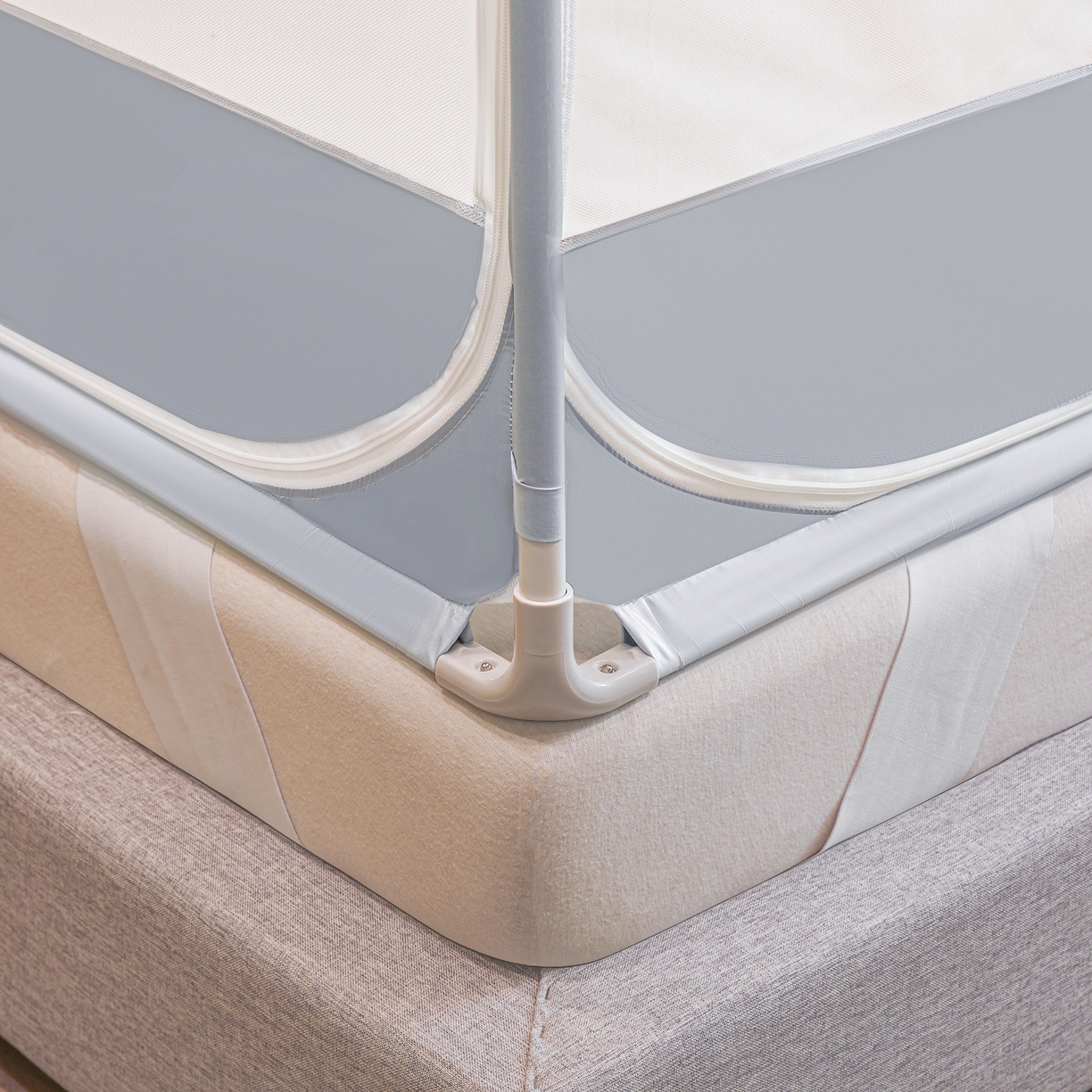 91家纺网 家纺一手货源 找家纺 富莱星蚊帐 2026新款双丝加厚网纱坐床蚊帐大力士围栏擎天柱支架-花样年华 花样年华-灰