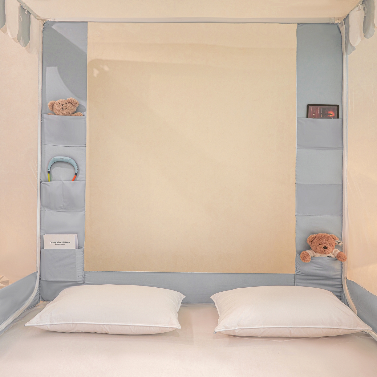 91家纺网 家纺一手货源 找家纺 富莱星蚊帐 2026新款双丝加厚网纱坐床蚊帐大力士围栏擎天柱支架-花样年华 花样年华-灰