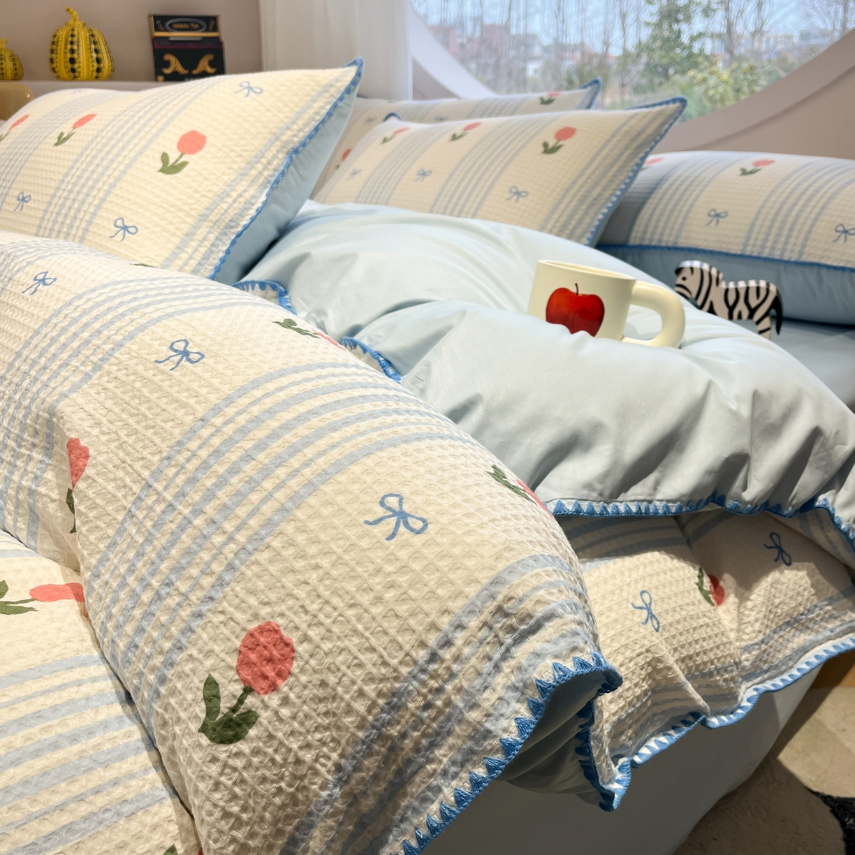 91家纺网 家纺一手货源 找家纺 （总）如一 2026春夏新款全棉纯棉华夫格印花三角针工艺四件套