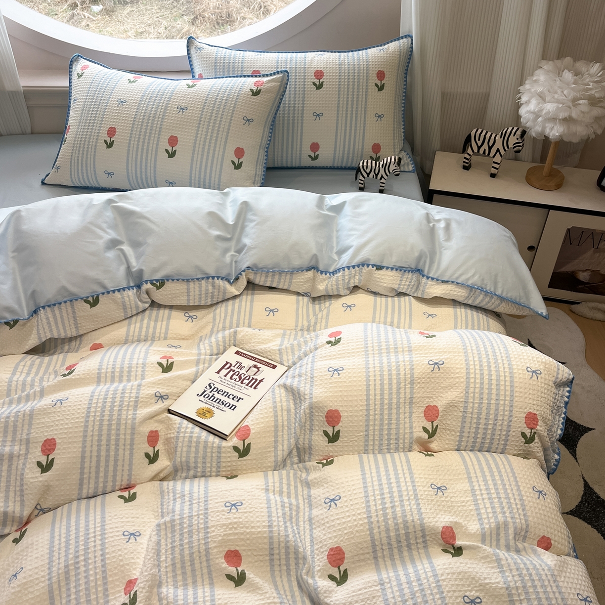 91家纺网 家纺一手货源 找家纺 （总）如一 2026春夏新款全棉纯棉华夫格印花三角针工艺四件套