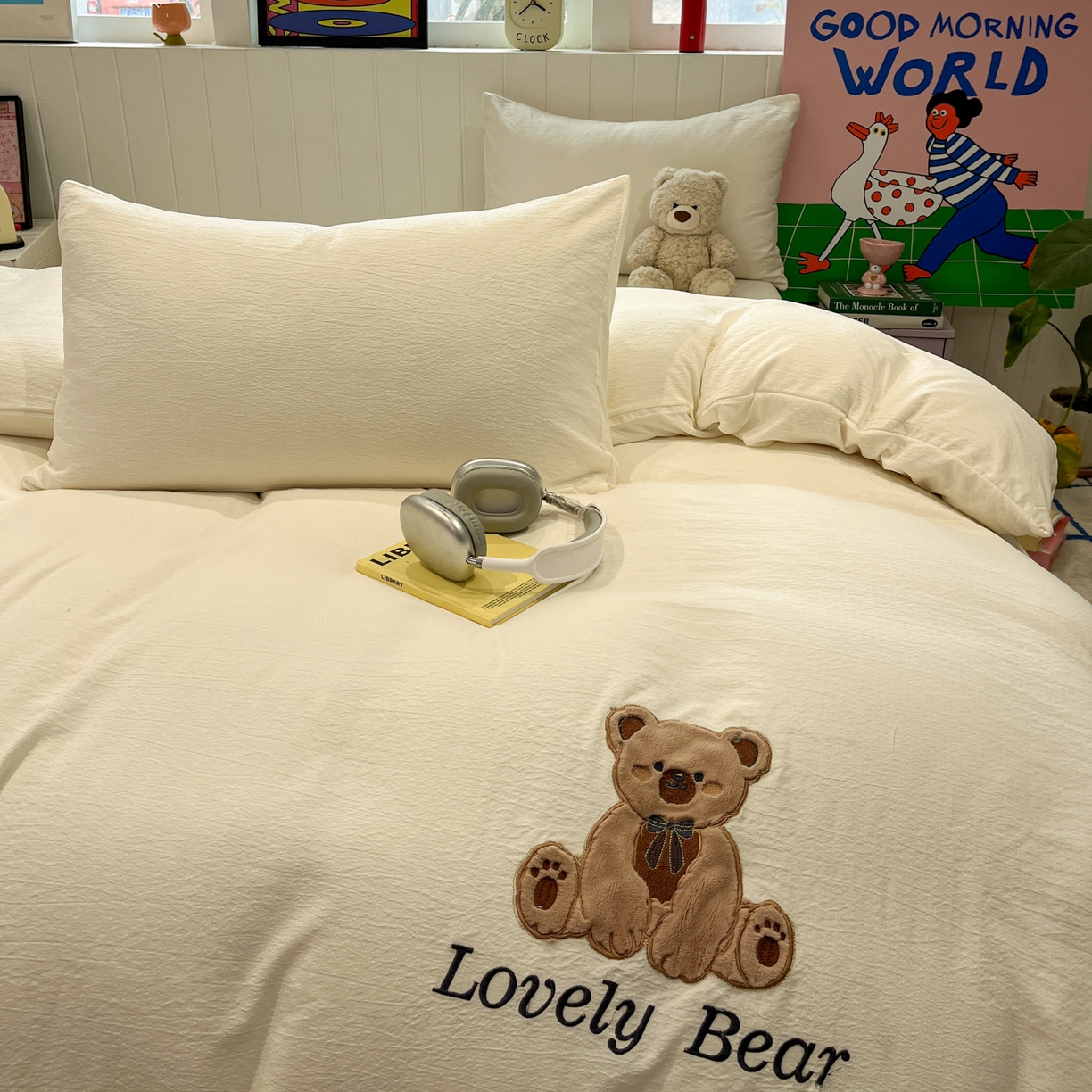 91家纺网 家纺一手货源 找家纺 （总）爱思凯家纺 2026新款皱皱纱卡通贴布绣-咖崽熊被套