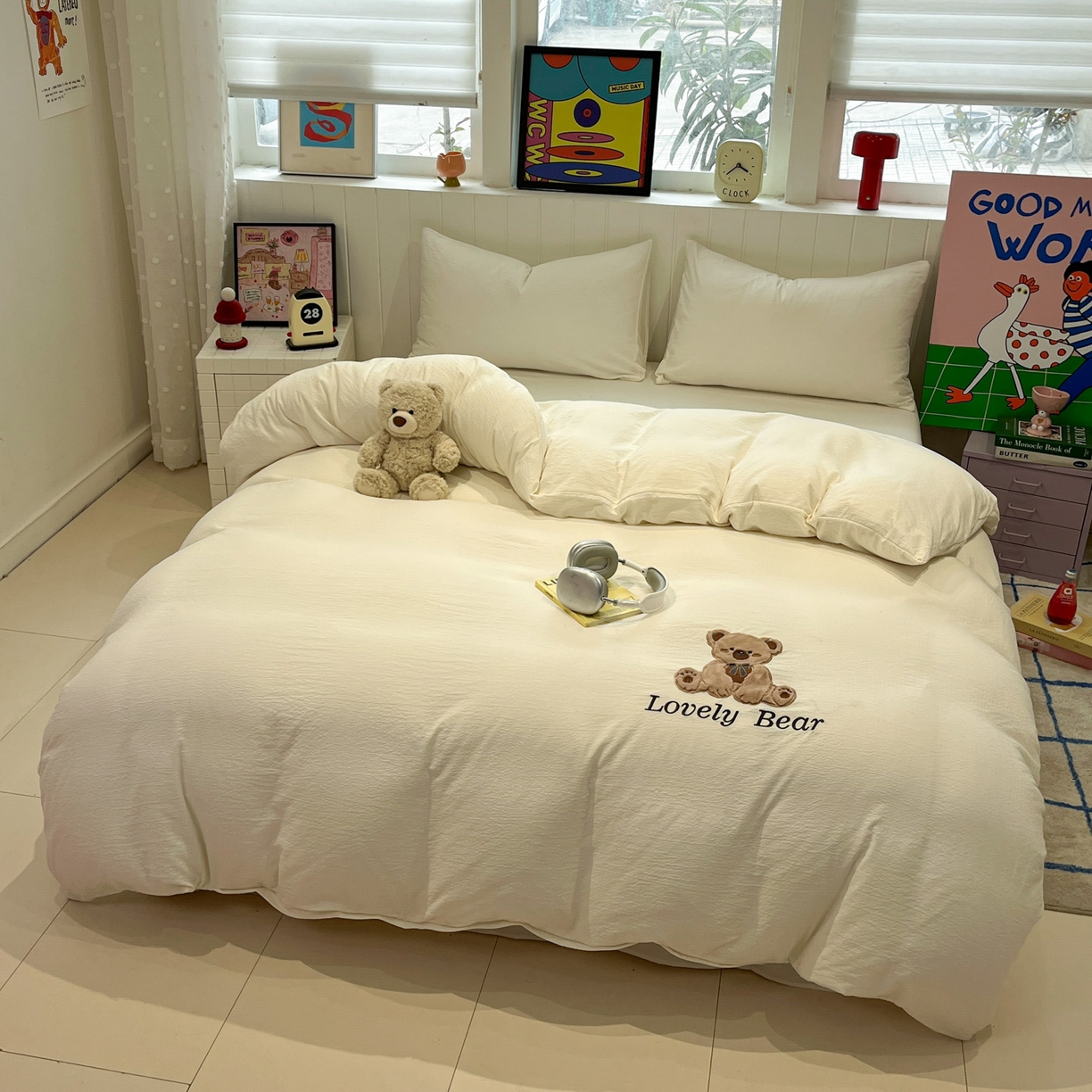 91家纺网 家纺一手货源 找家纺 （总）爱思凯家纺 2026新款皱皱纱卡通贴布绣-咖崽熊被套