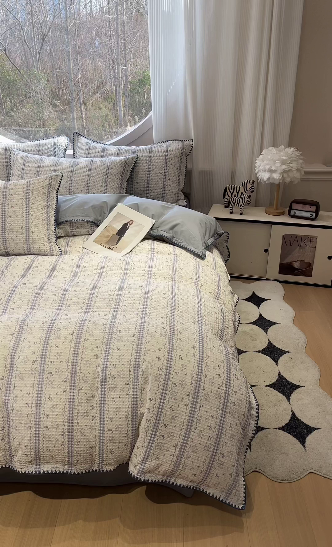 91家纺网 家纺一手货源 找家纺 如一 2026春夏新款全棉纯棉华夫格印花三角针工艺四件套 泡芙-灰