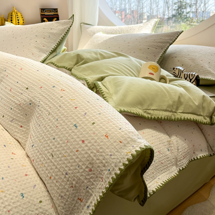 如一 2026春夏新款全棉纯棉华夫格印花三角针工艺四件套 盛夏-绿