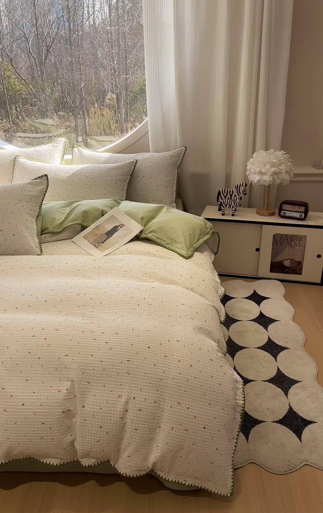 91家纺网 家纺一手货源 找家纺 如一 2026春夏新款全棉纯棉华夫格印花三角针工艺四件套 盛夏-绿