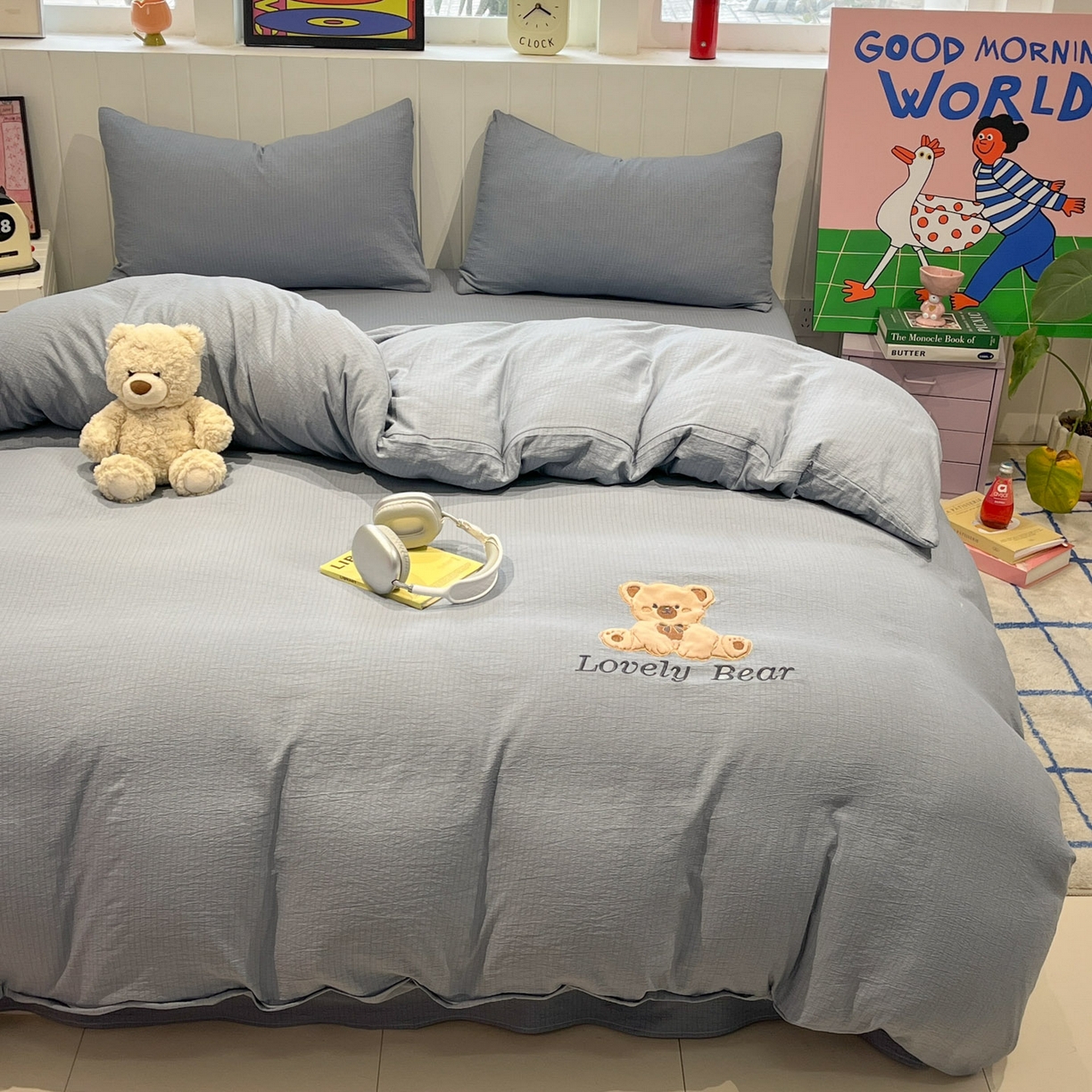 91家纺网 家纺一手货源 找家纺 （总）爱思凯家纺 2026新款皱皱纱卡通贴布绣-咖崽熊被套