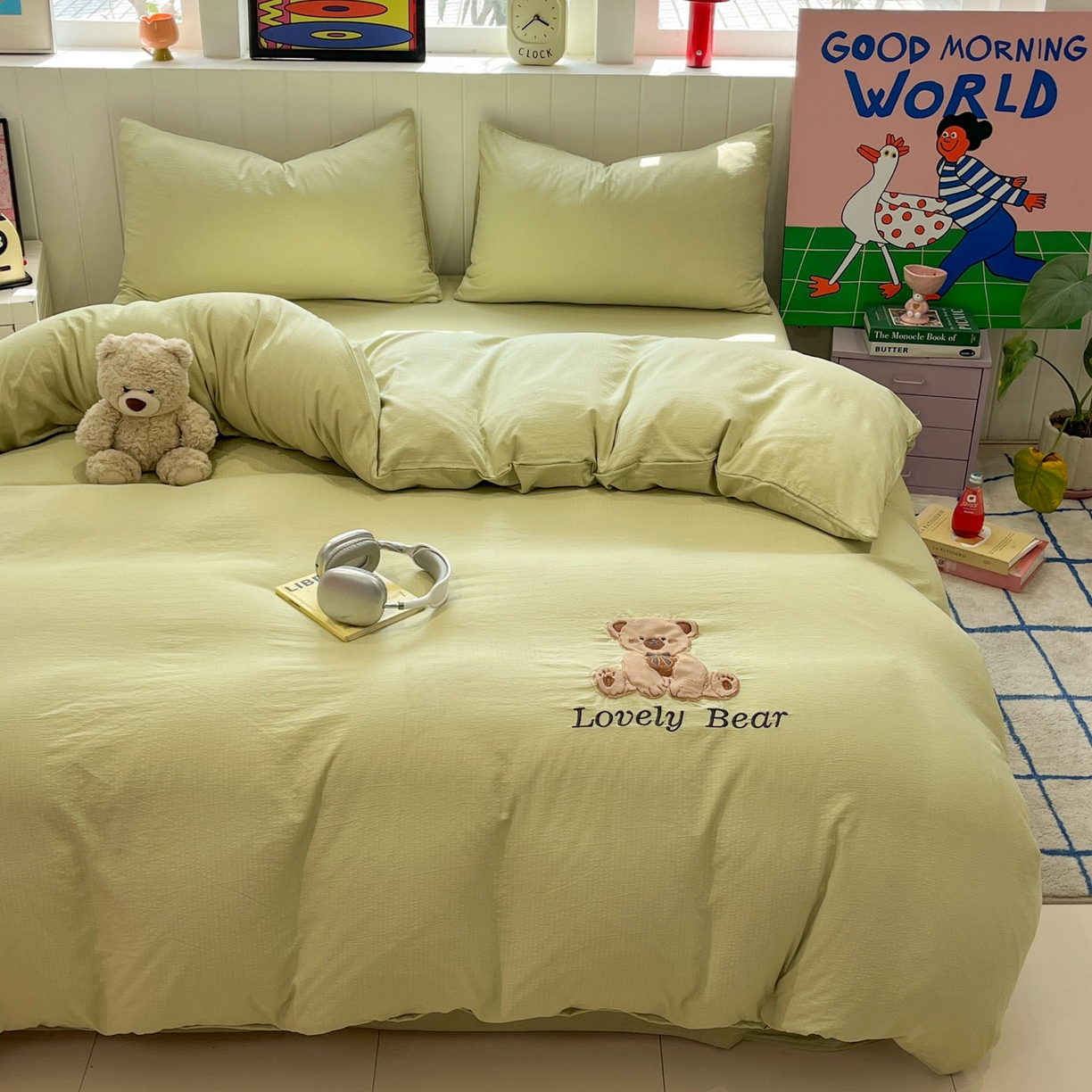 91家纺网 家纺一手货源 找家纺 （总）爱思凯家纺 2026新款皱皱纱卡通贴布绣-咖崽熊被套