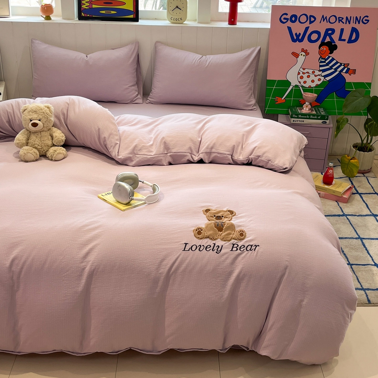 91家纺网 家纺一手货源 找家纺 （总）爱思凯家纺 2026新款皱皱纱卡通贴布绣-咖崽熊被套