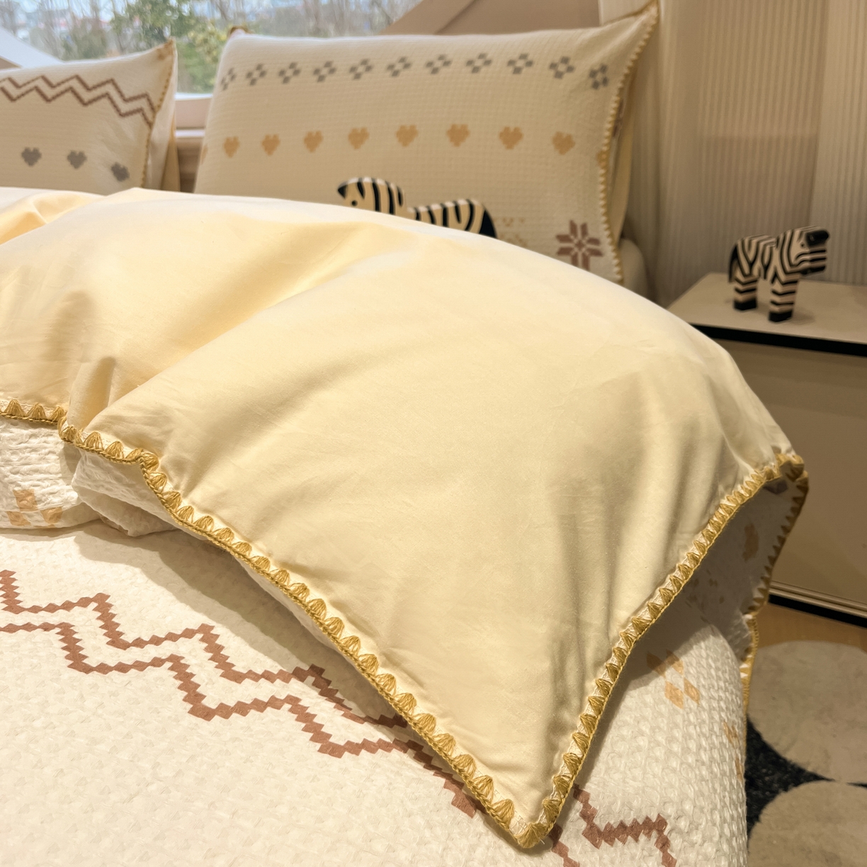 91家纺网 家纺一手货源 找家纺 如一 2026春夏新款全棉纯棉华夫格印花三角针工艺四件套 星芒-米