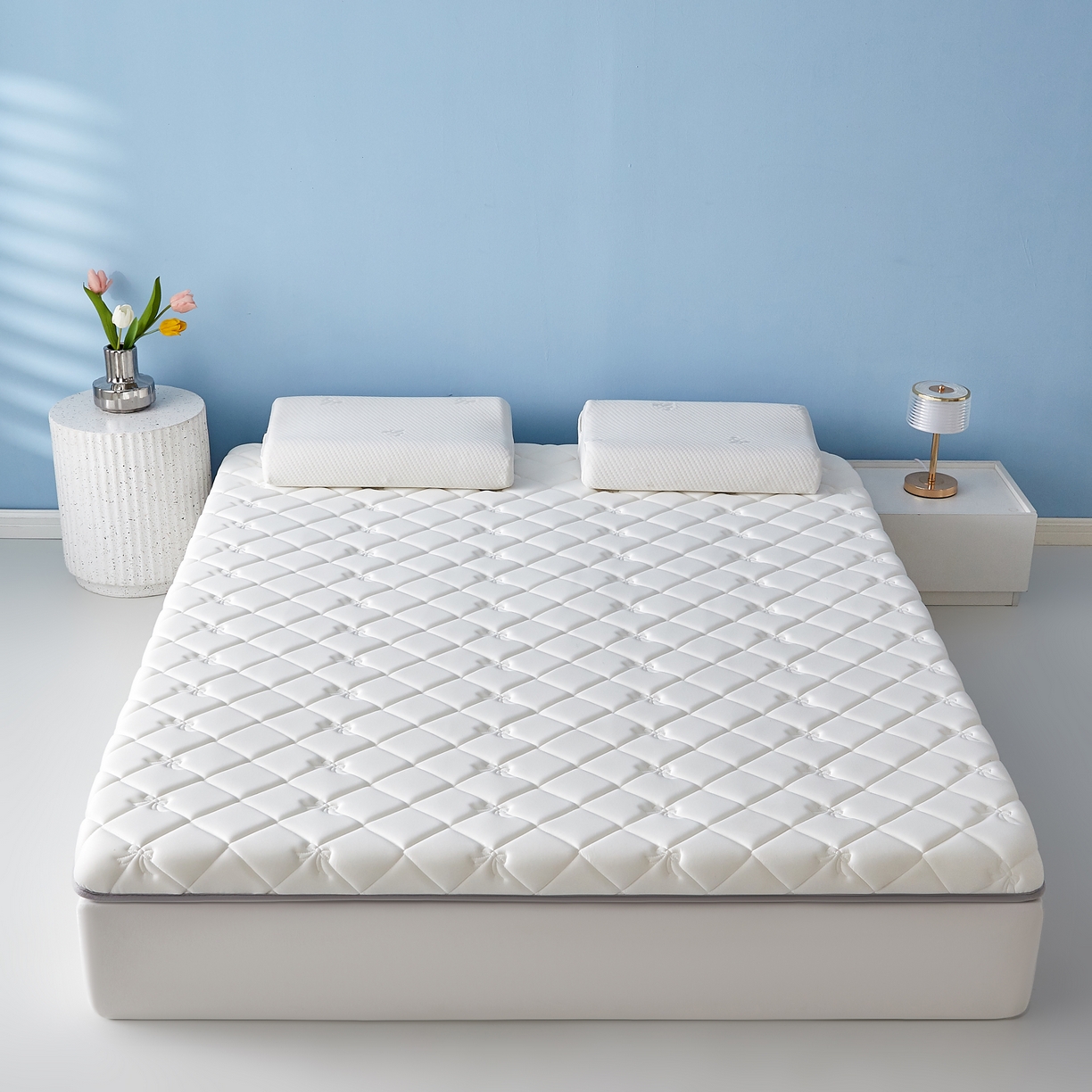 91家纺网 家纺一手货源 找家纺 优莱床垫 2026新款针织棉记忆海绵立体款床垫 艾玛格法莱绒记忆棉立体灰