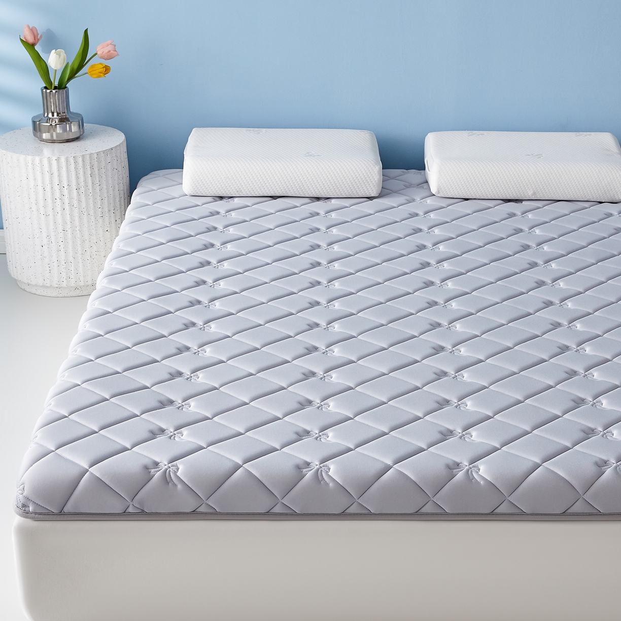 91家纺网 家纺一手货源 找家纺 优莱床垫 2026新款乳胶抗压棉立体床垫垫子 乳胶抗压棉蝴蝶结单边灰