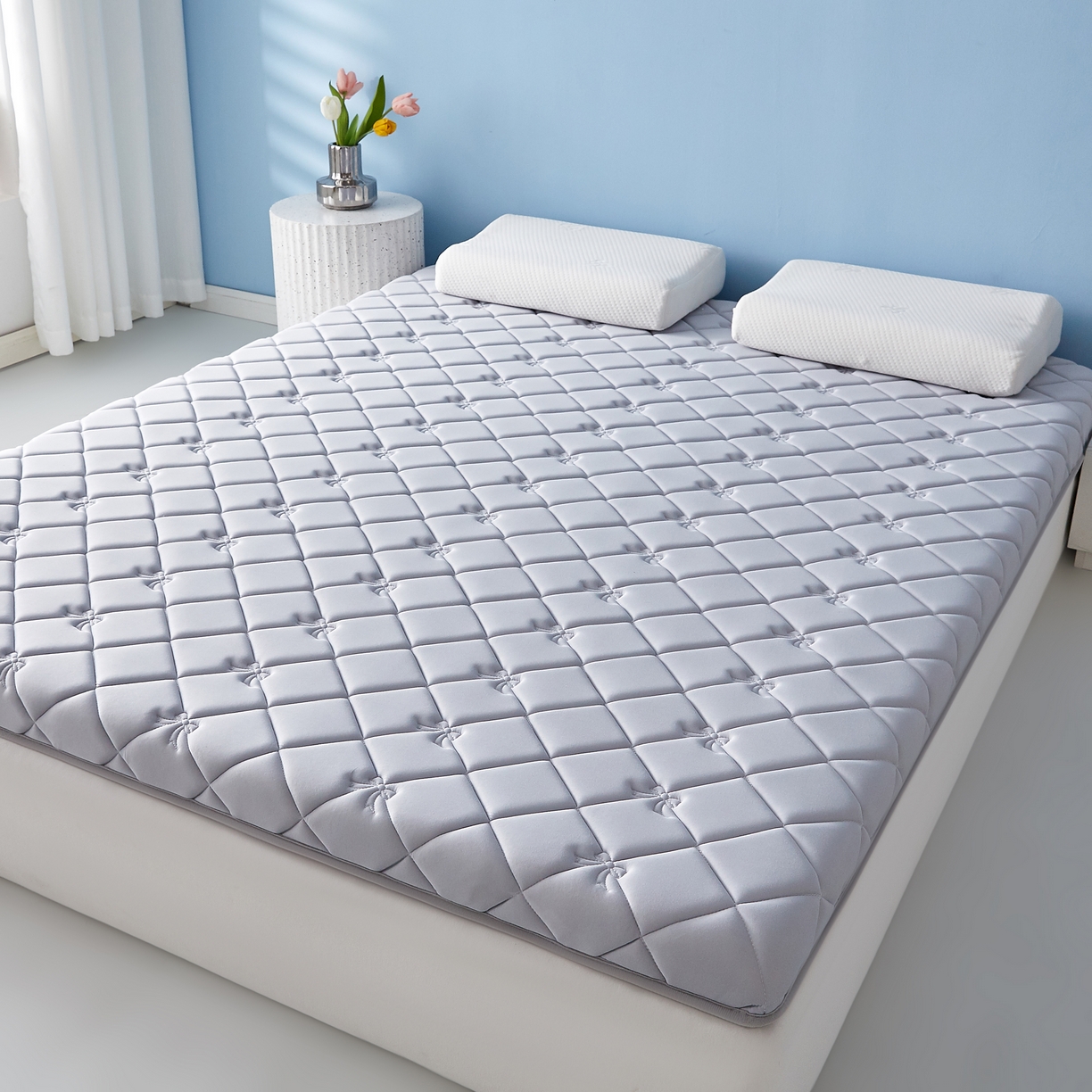 91家纺网 家纺一手货源 找家纺 优莱床垫 2026新款乳胶抗压棉立体床垫垫子 乳胶抗压棉蝴蝶结单边灰