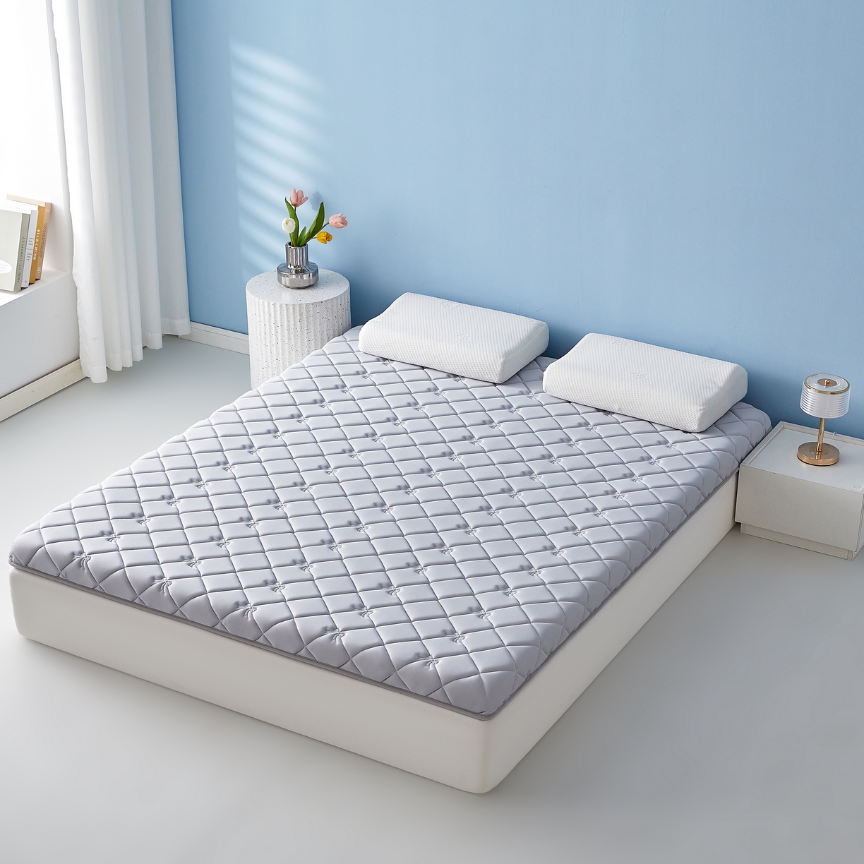 91家纺网 家纺一手货源 找家纺 优莱床垫 2026新款乳胶抗压棉立体床垫垫子 乳胶抗压棉蝴蝶结单边灰