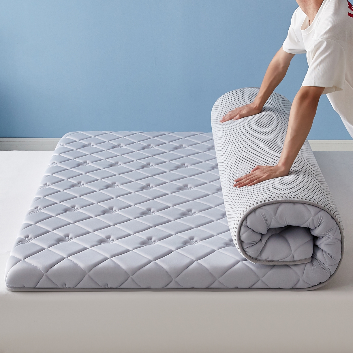 91家纺网 家纺一手货源 找家纺 优莱床垫 2026新款乳胶抗压棉立体床垫垫子 乳胶抗压棉蝴蝶结单边灰