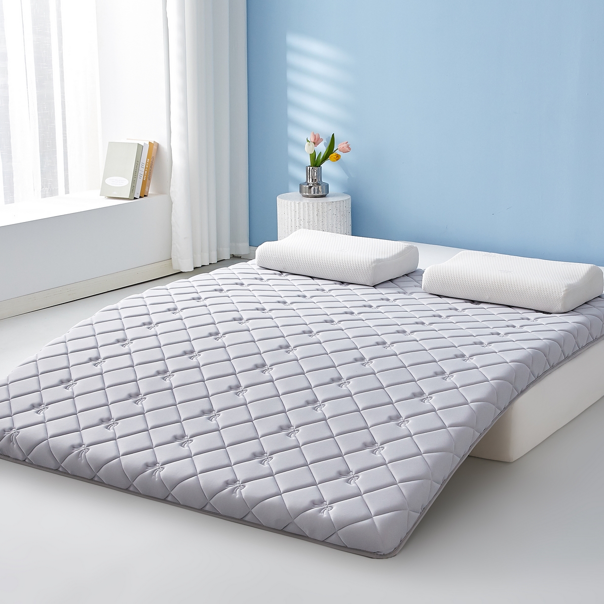 91家纺网 家纺一手货源 找家纺 优莱床垫 2026新款乳胶抗压棉立体床垫垫子 乳胶抗压棉蝴蝶结单边灰