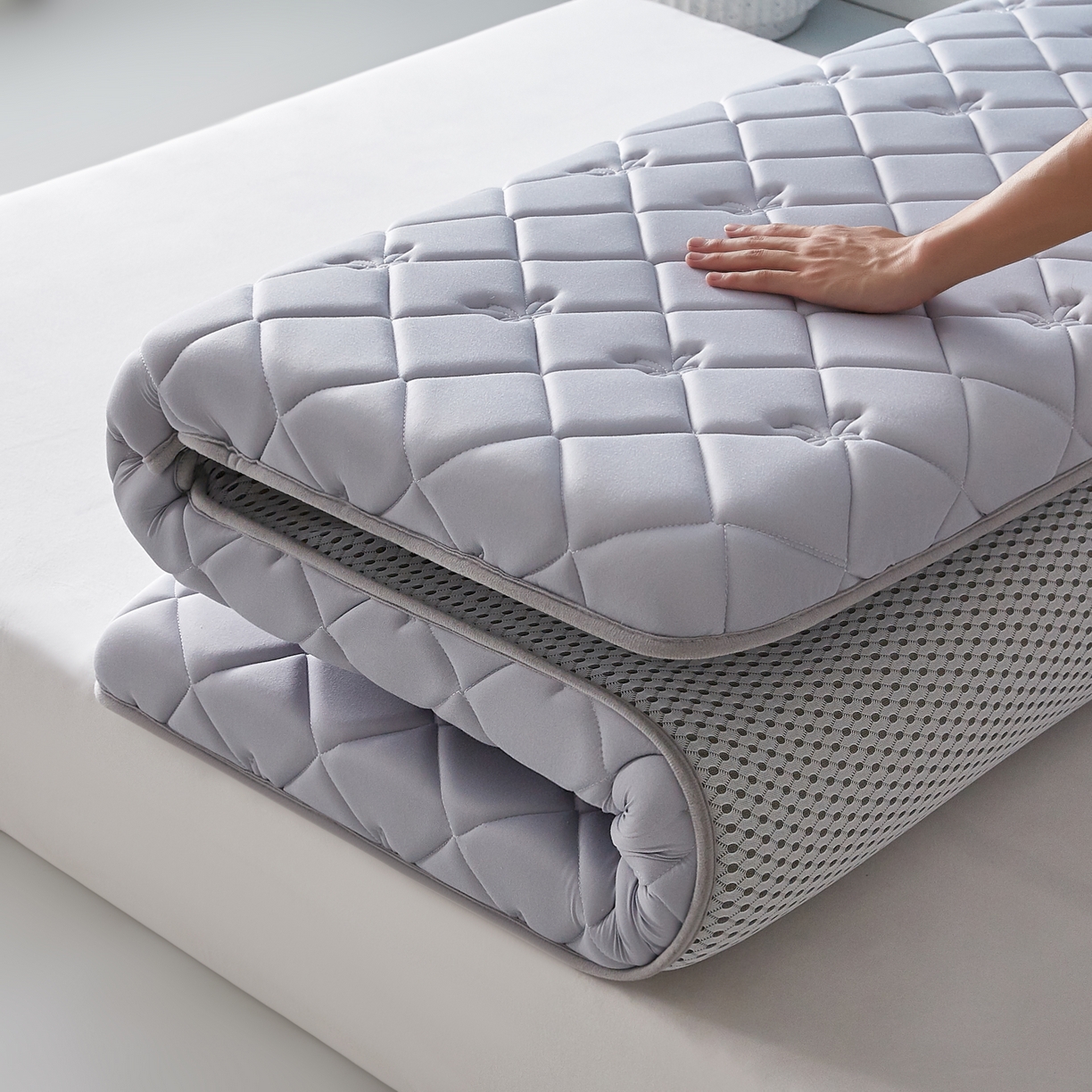 91家纺网 家纺一手货源 找家纺 优莱床垫 2026新款乳胶抗压棉立体床垫垫子 乳胶抗压棉蝴蝶结单边灰