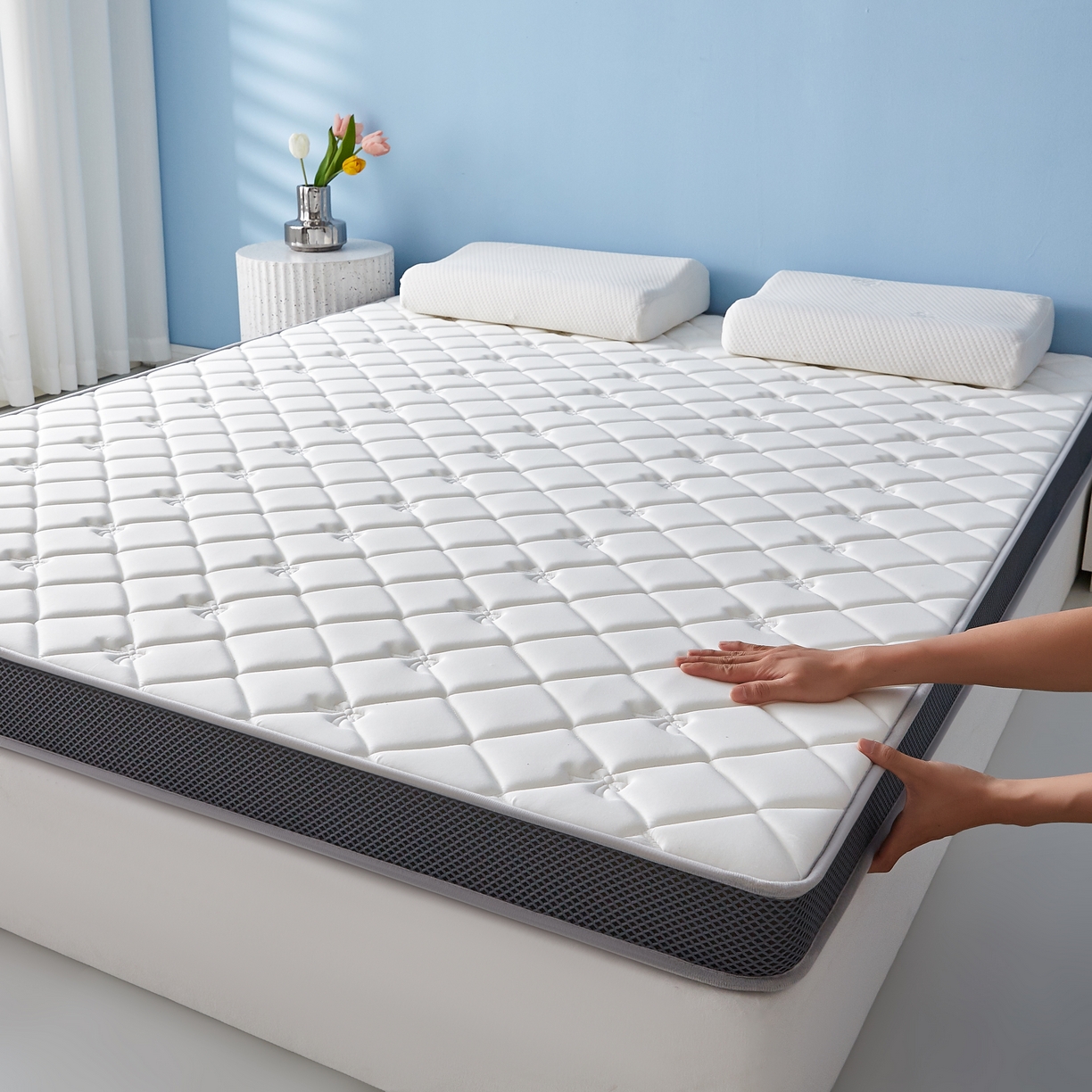 91家纺网 家纺一手货源 找家纺 优莱床垫 2026新款乳胶抗压棉立体床垫垫子 乳胶抗压棉蝴蝶结立体白