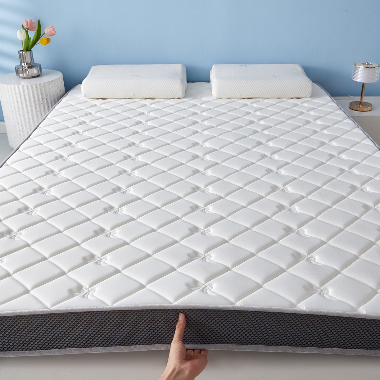 91家纺网 家纺一手货源 找家纺 优莱床垫 2026新款乳胶抗压棉立体床垫垫子 乳胶抗压棉蝴蝶结立体白