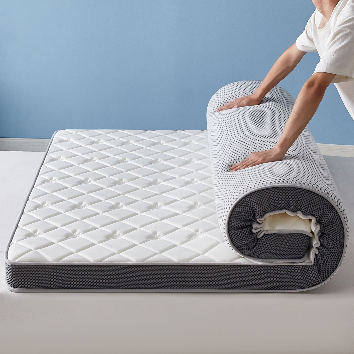 91家纺网 家纺一手货源 找家纺 优莱床垫 2026新款乳胶抗压棉立体床垫垫子 乳胶抗压棉蝴蝶结立体白