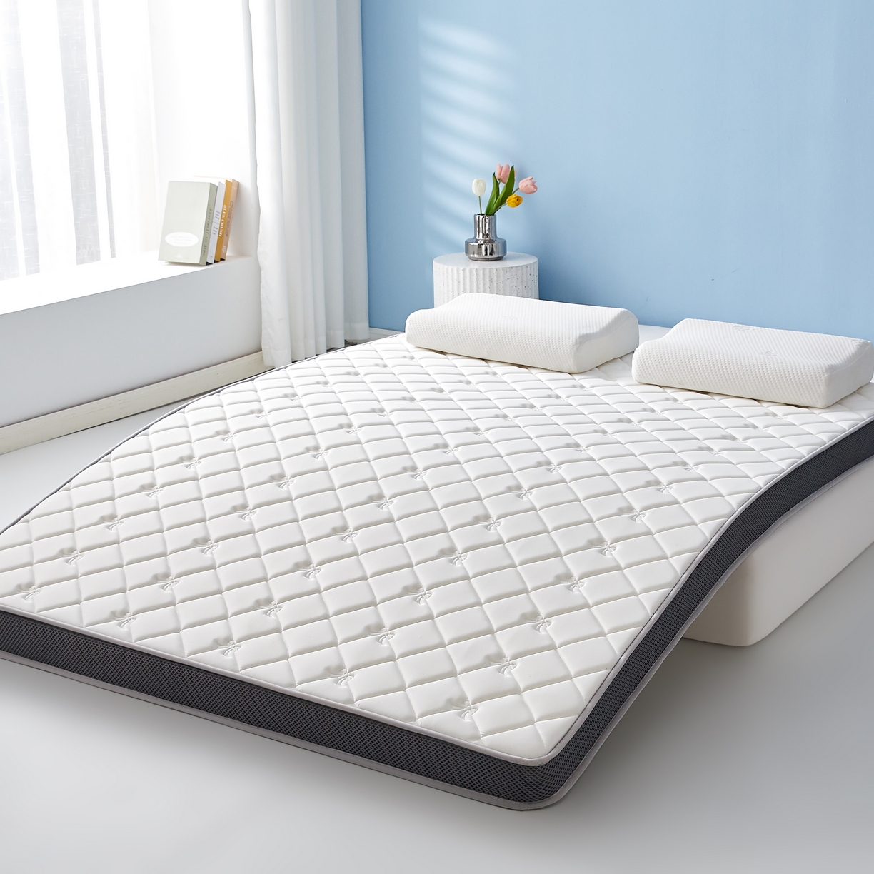 91家纺网 家纺一手货源 找家纺 优莱床垫 2026新款乳胶抗压棉立体床垫垫子 乳胶抗压棉蝴蝶结立体白