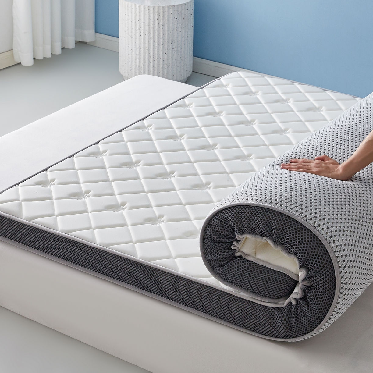 91家纺网 家纺一手货源 找家纺 优莱床垫 2026新款乳胶抗压棉立体床垫垫子 乳胶抗压棉蝴蝶结立体白