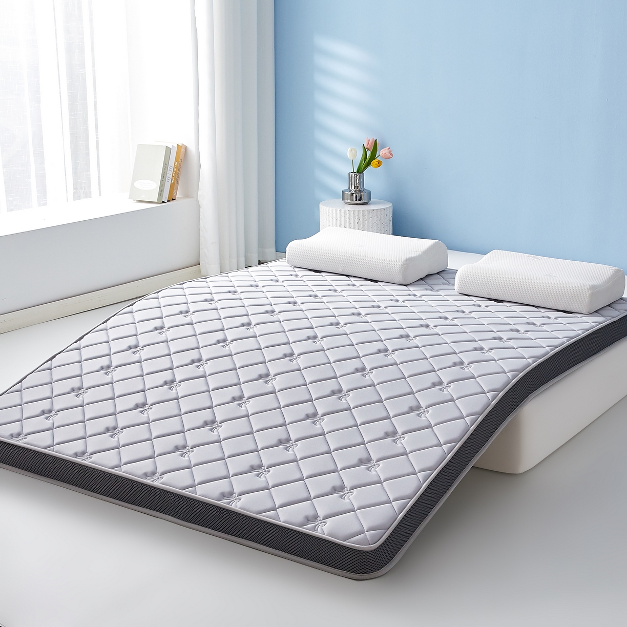 91家纺网 家纺一手货源 找家纺 优莱床垫 2026新款乳胶抗压棉立体床垫垫子 乳胶抗压棉蝴蝶结立体灰