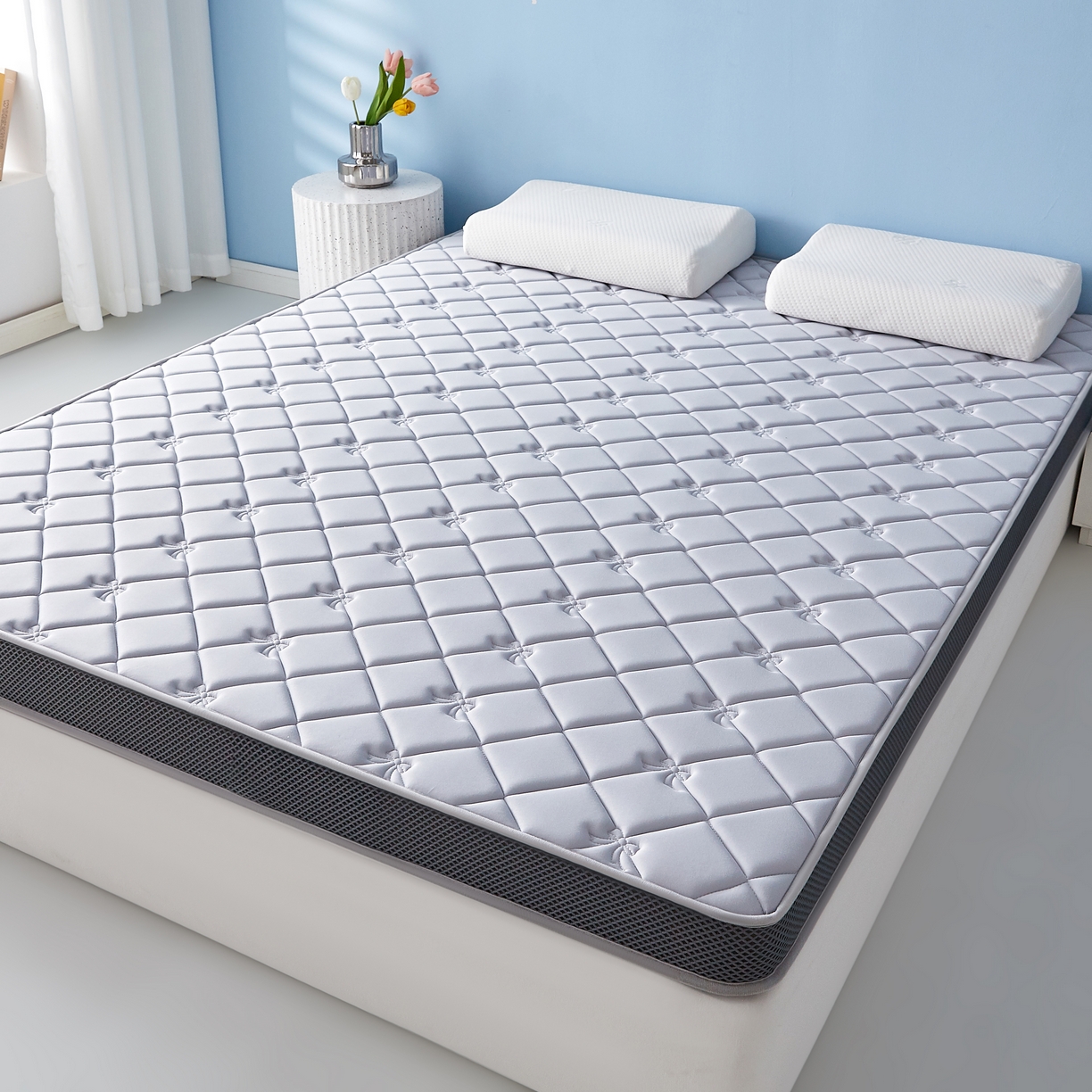 91家纺网 家纺一手货源 找家纺 优莱床垫 2026新款乳胶抗压棉立体床垫垫子 乳胶抗压棉蝴蝶结立体灰