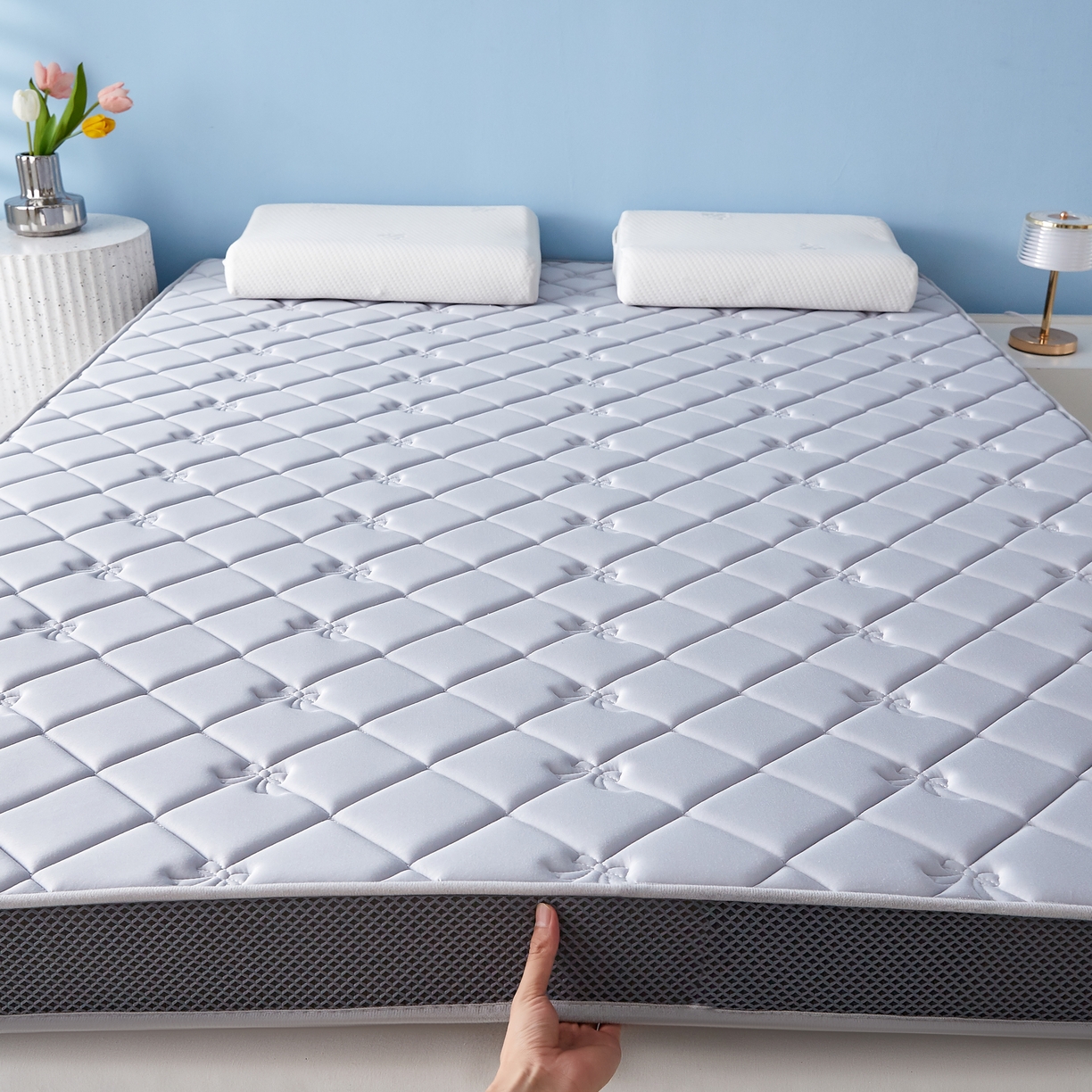 91家纺网 家纺一手货源 找家纺 优莱床垫 2026新款乳胶抗压棉立体床垫垫子 乳胶抗压棉蝴蝶结立体灰