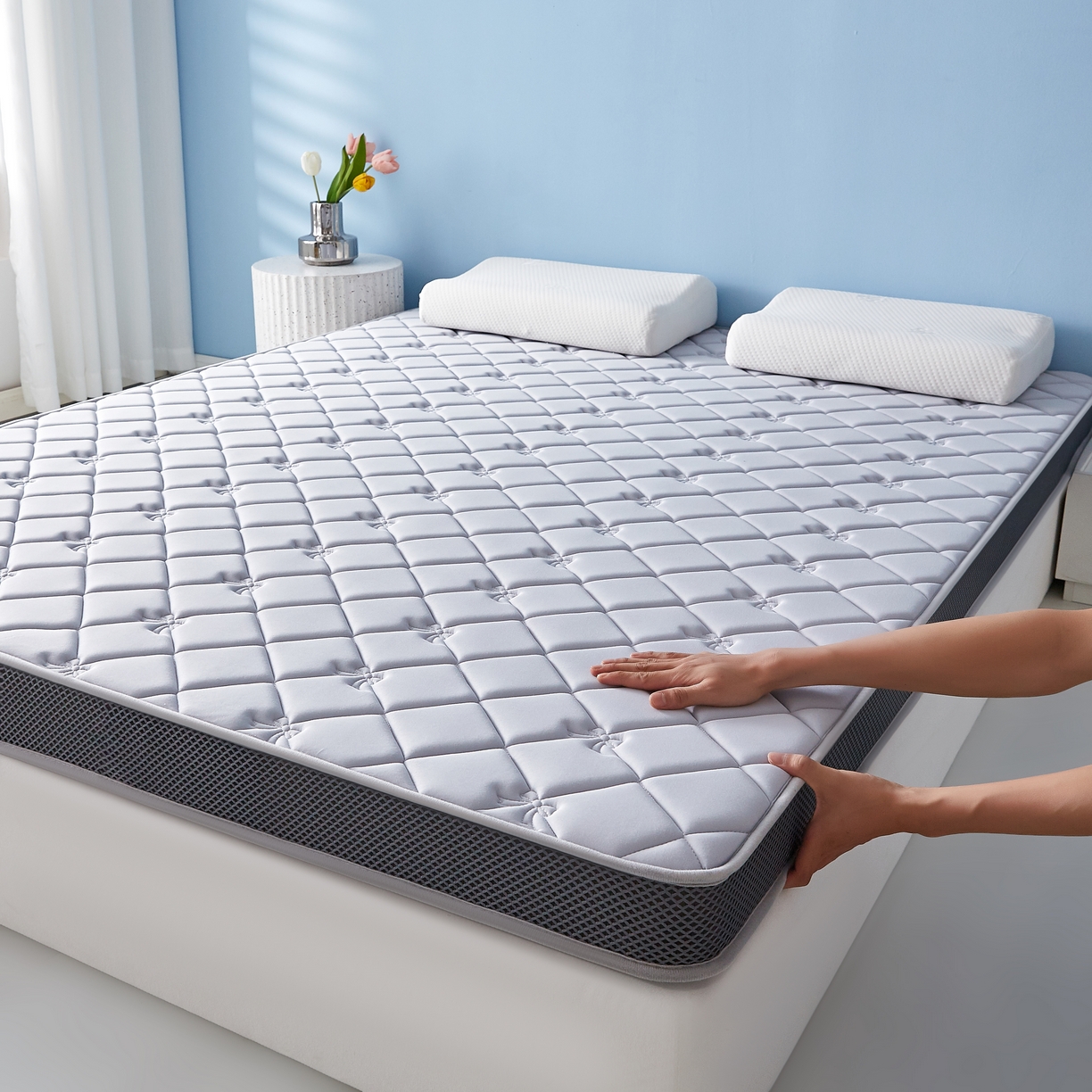 91家纺网 家纺一手货源 找家纺 优莱床垫 2026新款乳胶抗压棉立体床垫垫子 乳胶抗压棉蝴蝶结立体灰