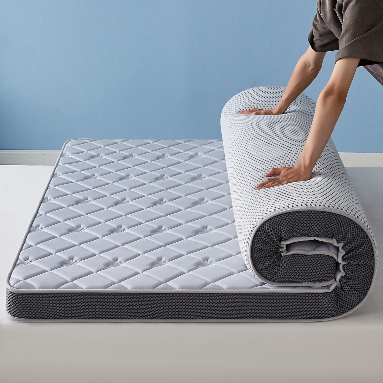 91家纺网 家纺一手货源 找家纺 优莱床垫 2026新款乳胶抗压棉立体床垫垫子 乳胶抗压棉蝴蝶结立体灰