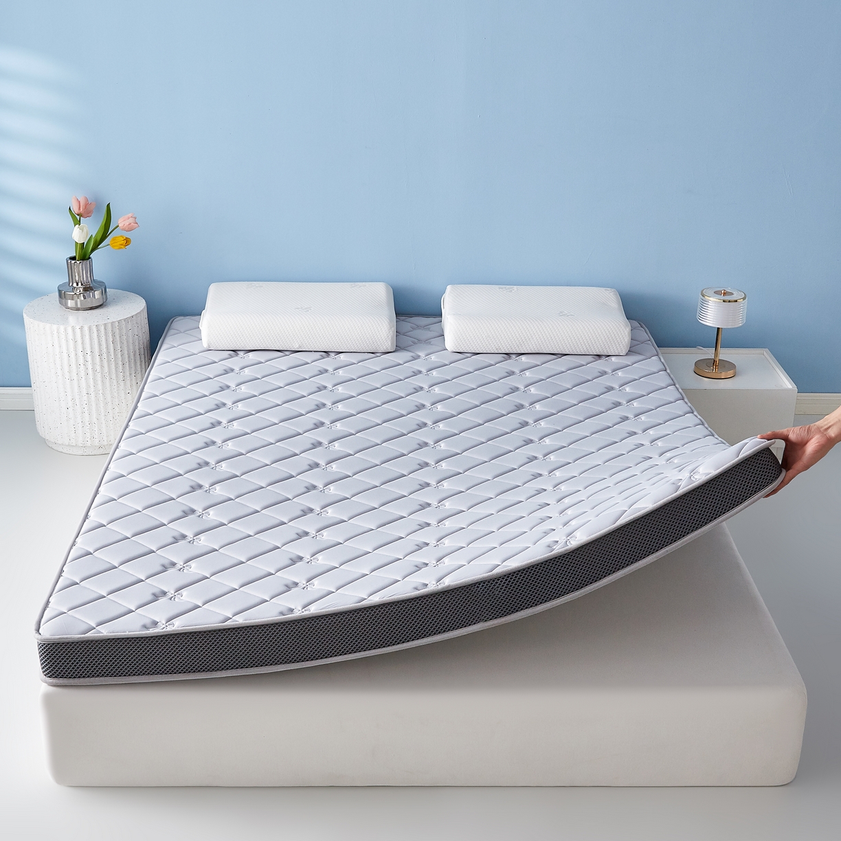 91家纺网 家纺一手货源 找家纺 优莱床垫 2026新款乳胶抗压棉立体床垫垫子 乳胶抗压棉蝴蝶结立体灰