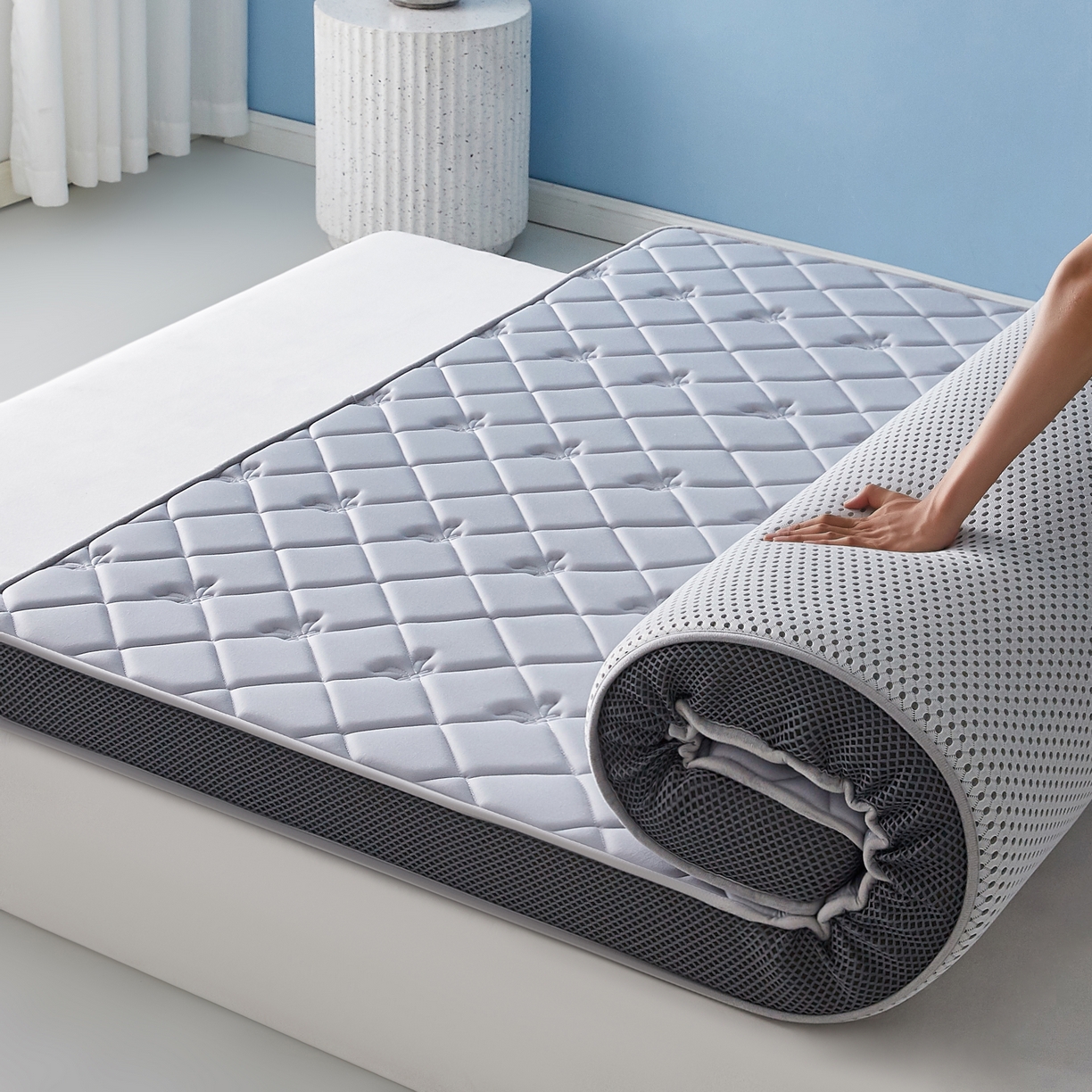 91家纺网 家纺一手货源 找家纺 优莱床垫 2026新款乳胶抗压棉立体床垫垫子 乳胶抗压棉蝴蝶结立体灰