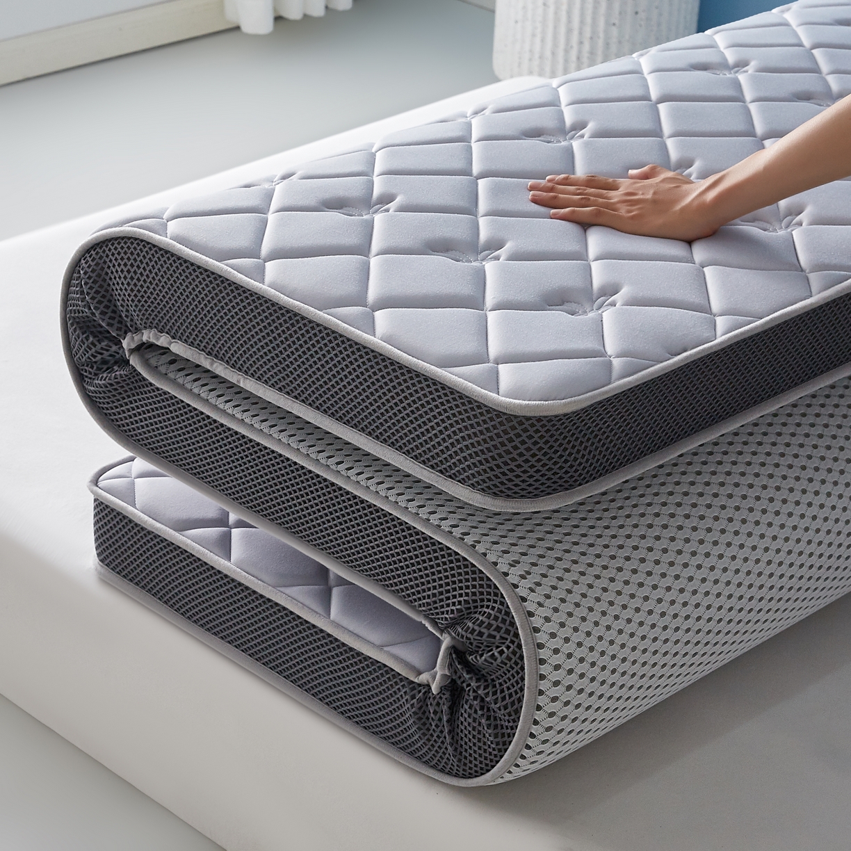 91家纺网 家纺一手货源 找家纺 优莱床垫 2026新款乳胶抗压棉立体床垫垫子 乳胶抗压棉蝴蝶结立体灰