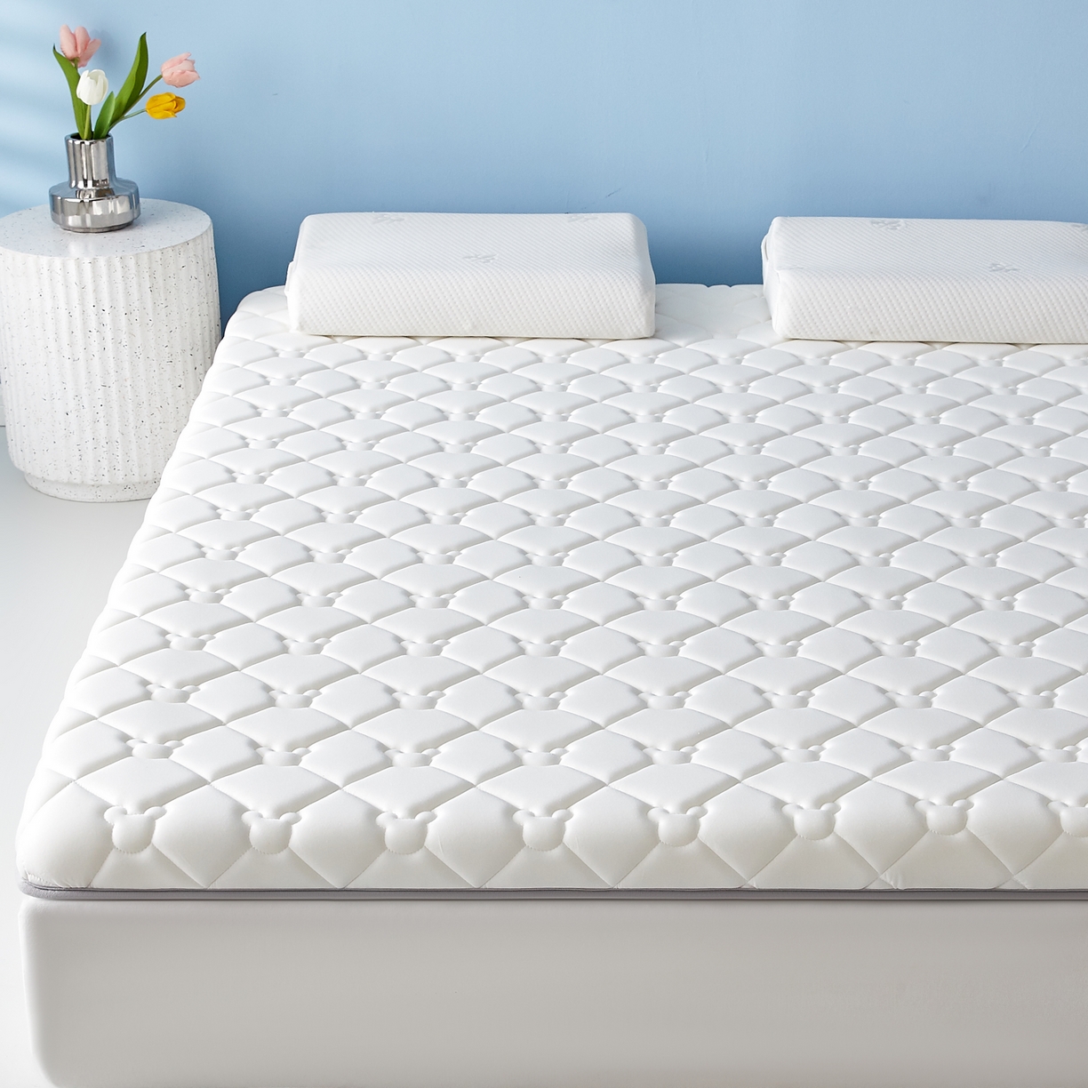 91家纺网 家纺一手货源 找家纺 优莱床垫 2026新款乳胶抗压棉立体床垫垫子 乳胶抗压棉小熊单边白