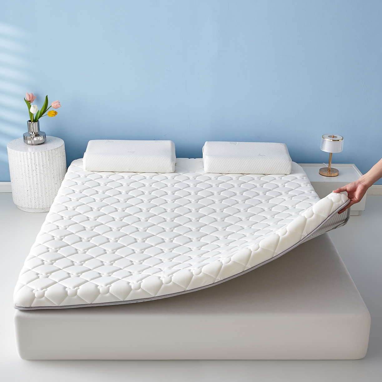 91家纺网 家纺一手货源 找家纺 优莱床垫 2026新款乳胶抗压棉立体床垫垫子 乳胶抗压棉小熊单边白