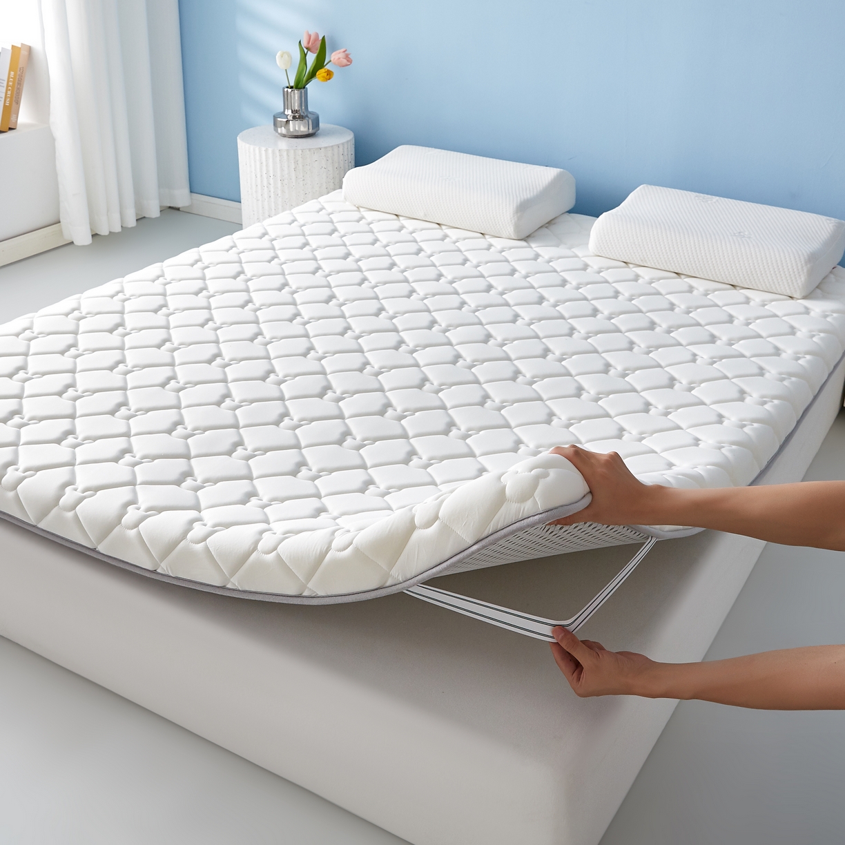 91家纺网 家纺一手货源 找家纺 优莱床垫 2026新款乳胶抗压棉立体床垫垫子 乳胶抗压棉小熊单边白